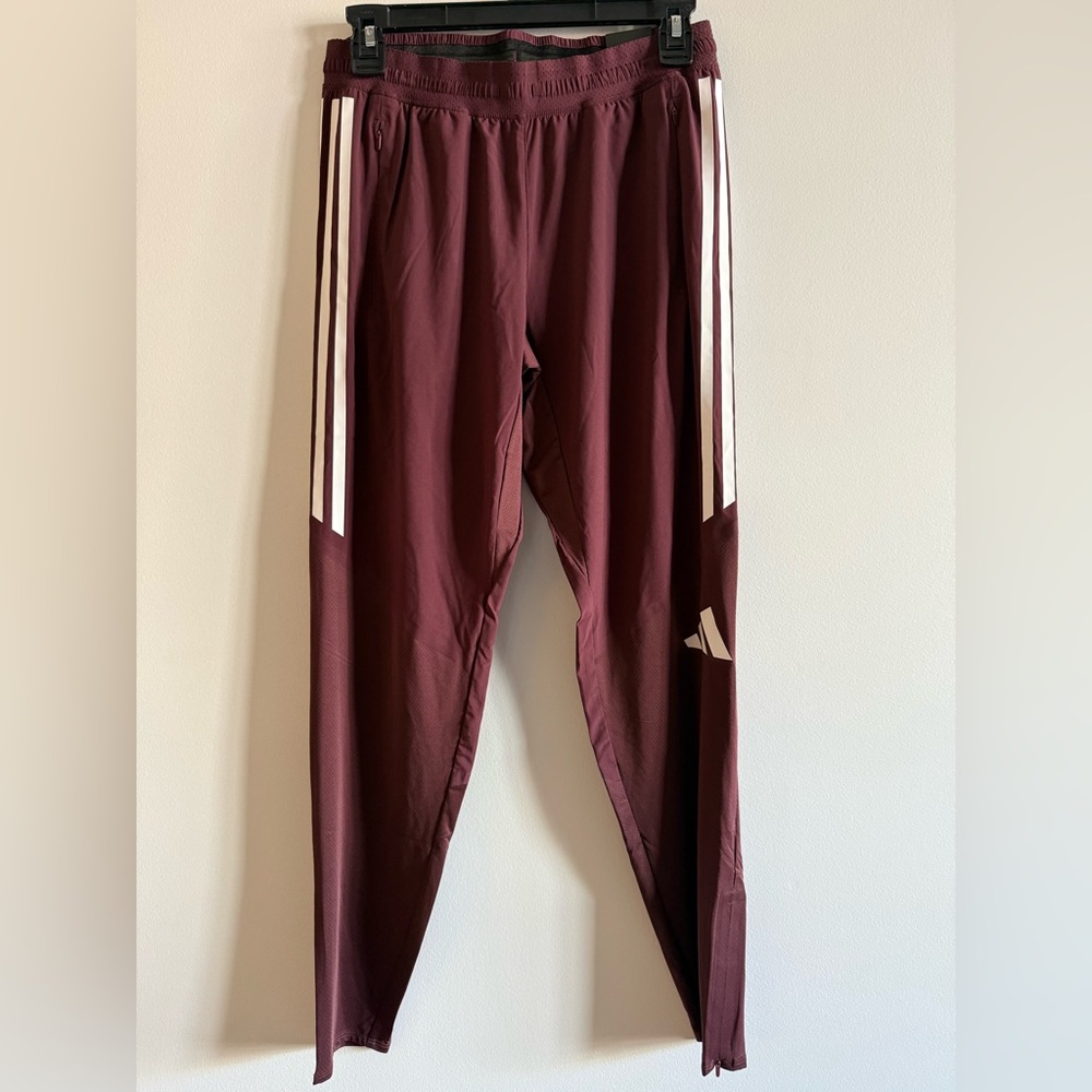 Adidas Womens Burgundy brown Track pants with White Stripes